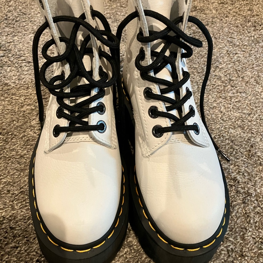 Dr. Martens Women's 1460 Pascal Max Combat Boots -Size 5-White w/Black Soles